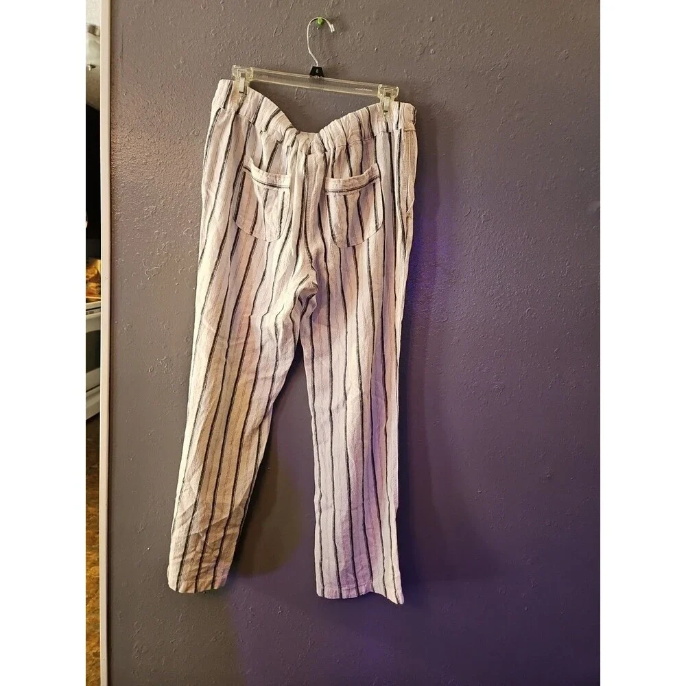 Per Se Linen blend pants White/Blue Striped pants Size Medium 55% Linen (A245)‎